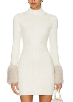 Riello Faux Fur Sleeve Mini Dress by Steve Madden (White or Brown)