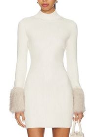Riello Faux Fur Sleeve Mini Dress by Steve Madden (White or Brown)