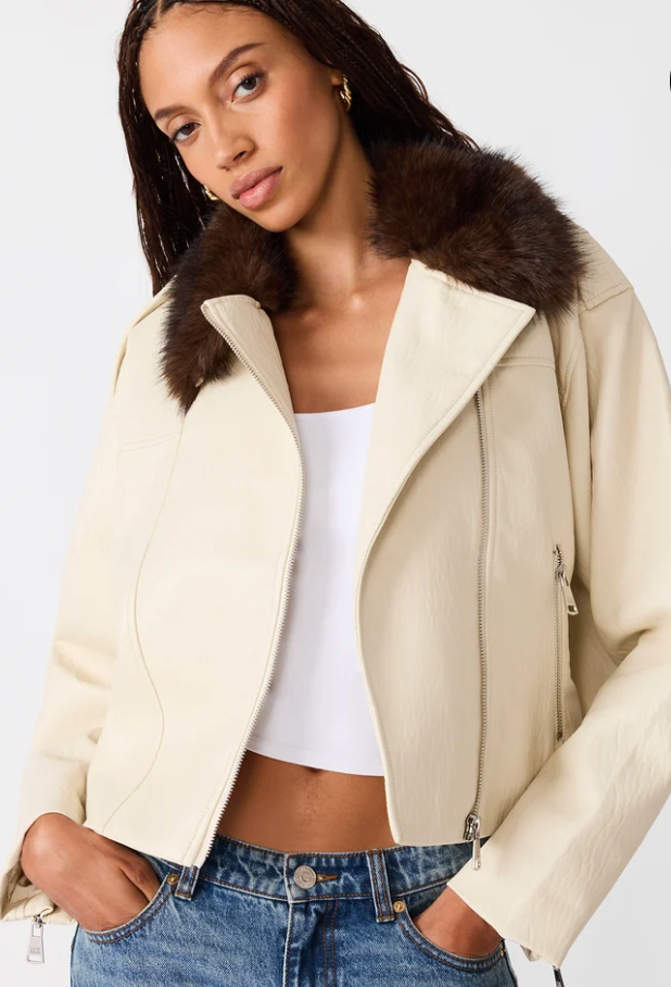 Faux Fur Collar Vegan Leather Jacket by Steve Madden