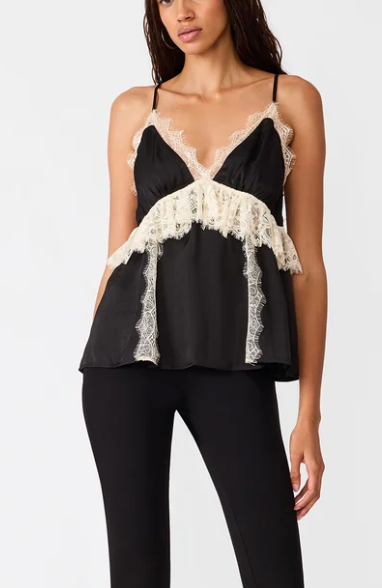 Victoire Black Satin and Lace Top by Steve Madden