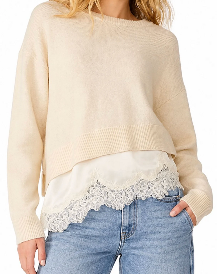 Aries Sweater with Lace Trim by Steve Madden (Black or Cream)