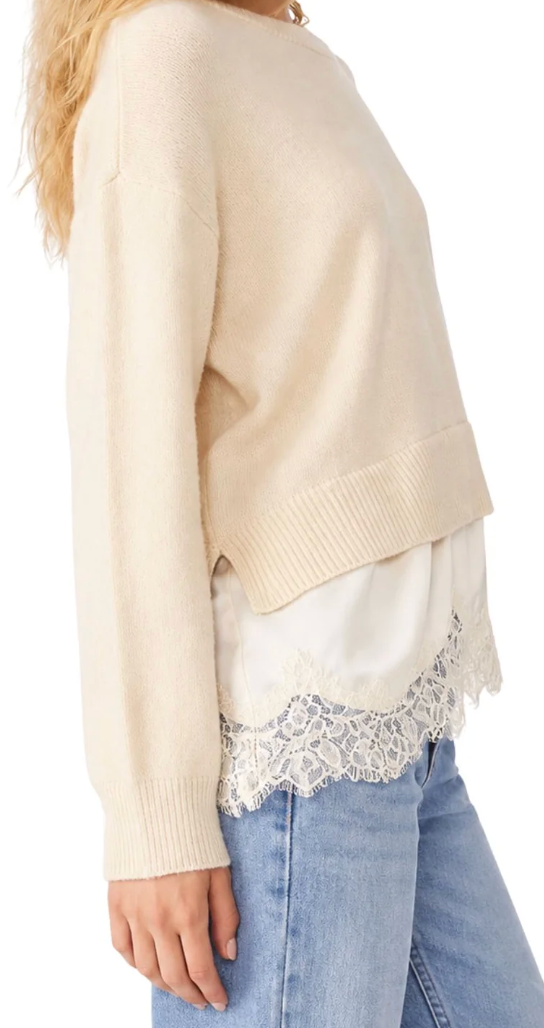 Aries Sweater with Lace Trim by Steve Madden (Black or Cream)