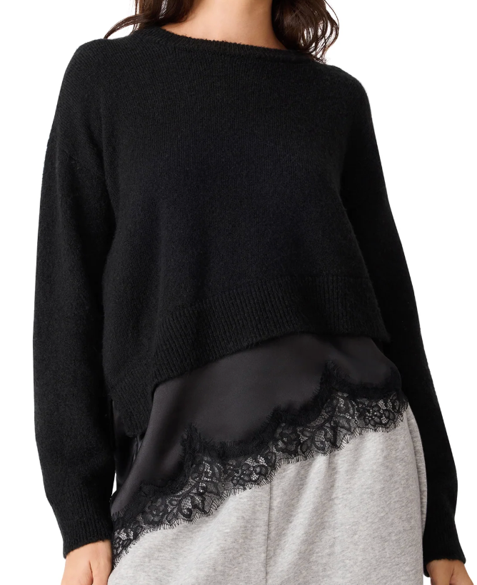 Aries Sweater with Lace Trim by Steve Madden (Black or Cream)