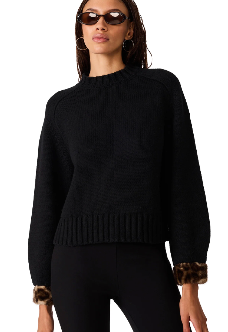 Black Sweater with Faux Fur Sleeve by Steve Madden