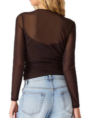 Lillie-Marie Brown Mesh Long Sleeve Top by Steve Madden