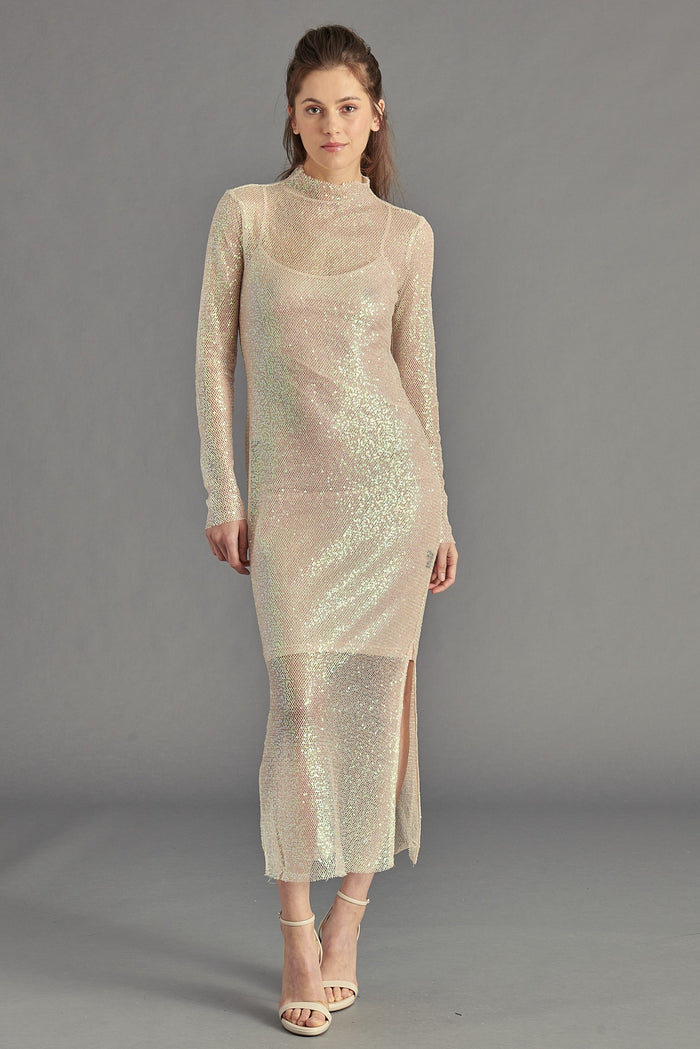 Sequin Midi Dress with slit by Steve Madden