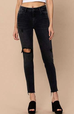 Distressed Raw Hem Skinny Jeans in Black by Hidden Jeans