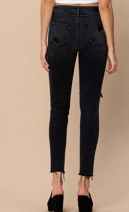 Distressed Raw Hem Skinny Jeans in Black by Hidden Jeans