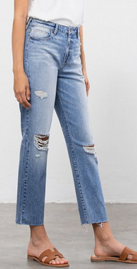 Light Wash High Waisted Distressed Straight Jean by Hidden Jeans