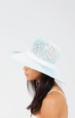 The Blue and White Straw Fedora Hat