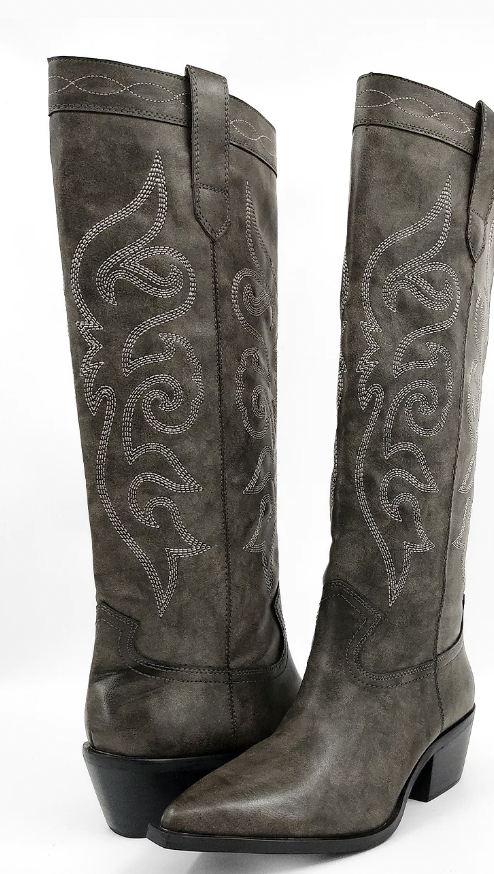 Charcoal Tall Cowgirl Boots by Shu Shop