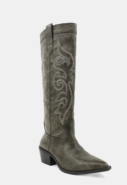 Charcoal Tall Cowgirl Boots by Shu Shop