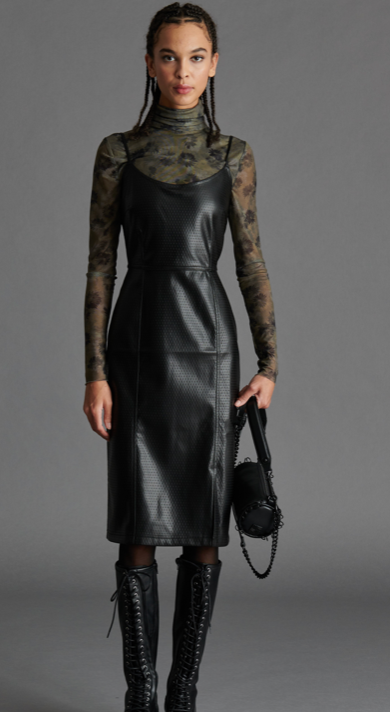 Black Vegan Leather Midi Dress by Steve Madden
