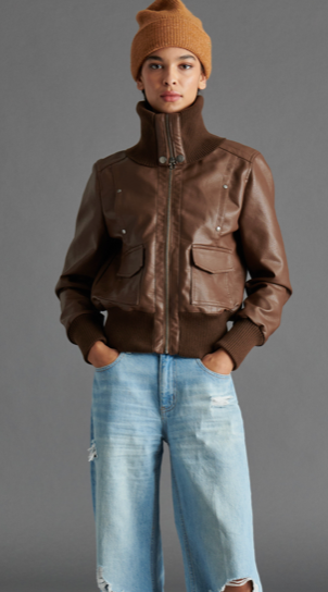 Brown Vegan Leather Motto Jacket by Steve Madden
