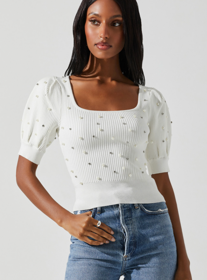 The Rhinestone and Pearl Top by ASTR the label