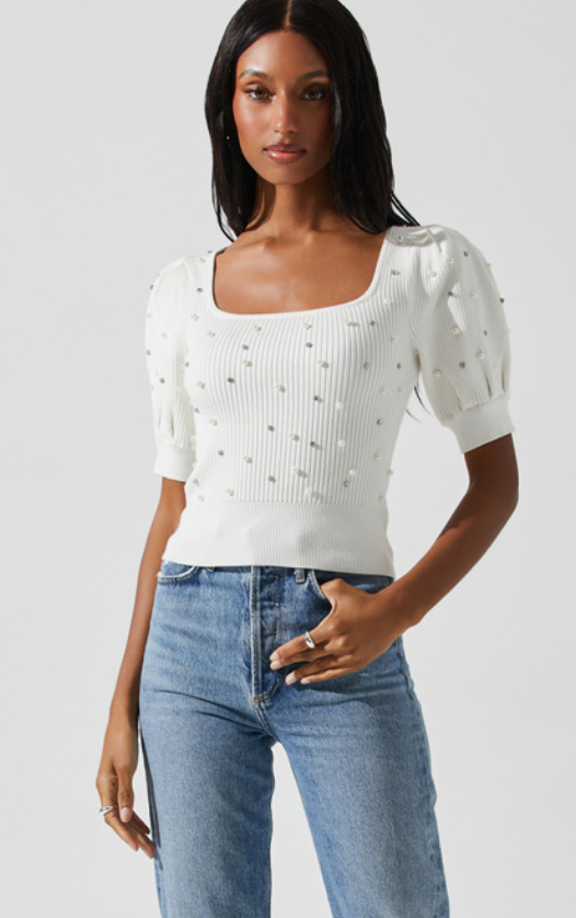 The Rhinestone and Pearl Top by ASTR the label