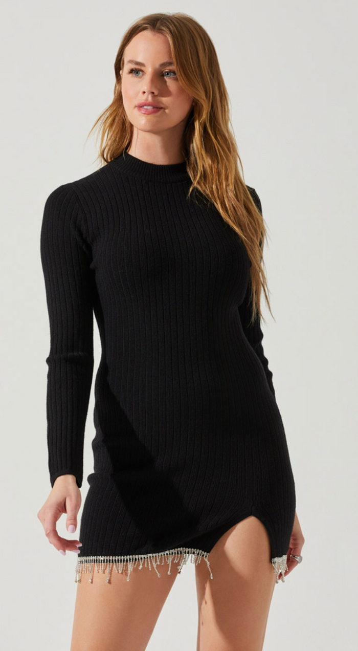 Black Sweater Rhinestone Mini Dress by ASTR the label