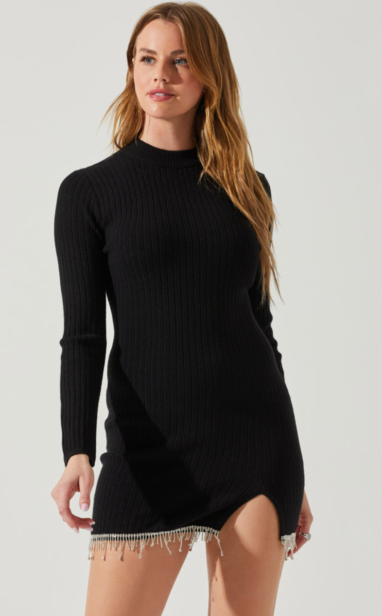 Black Sweater Rhinestone Mini Dress by ASTR the label