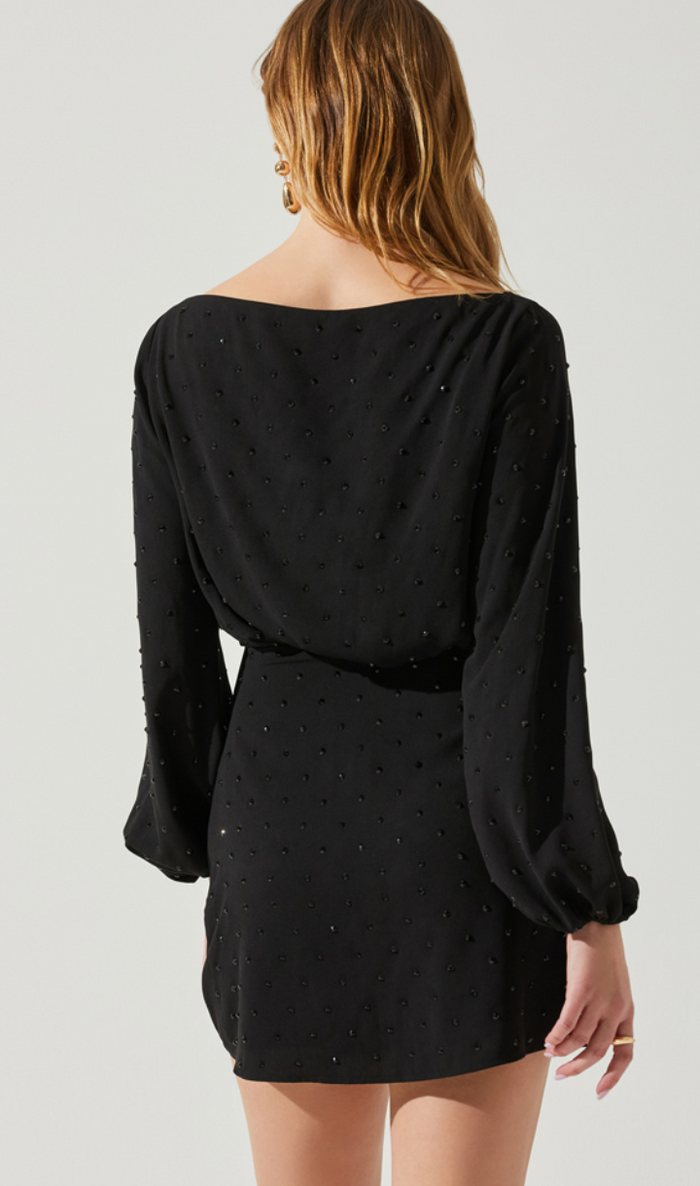 Black Rhinestone Long Sleeve Mini Dress by ASTR the label