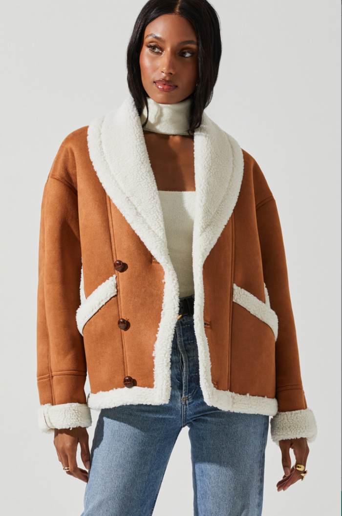 Camel Suede Jacket with Faux Fur by ASTR the label