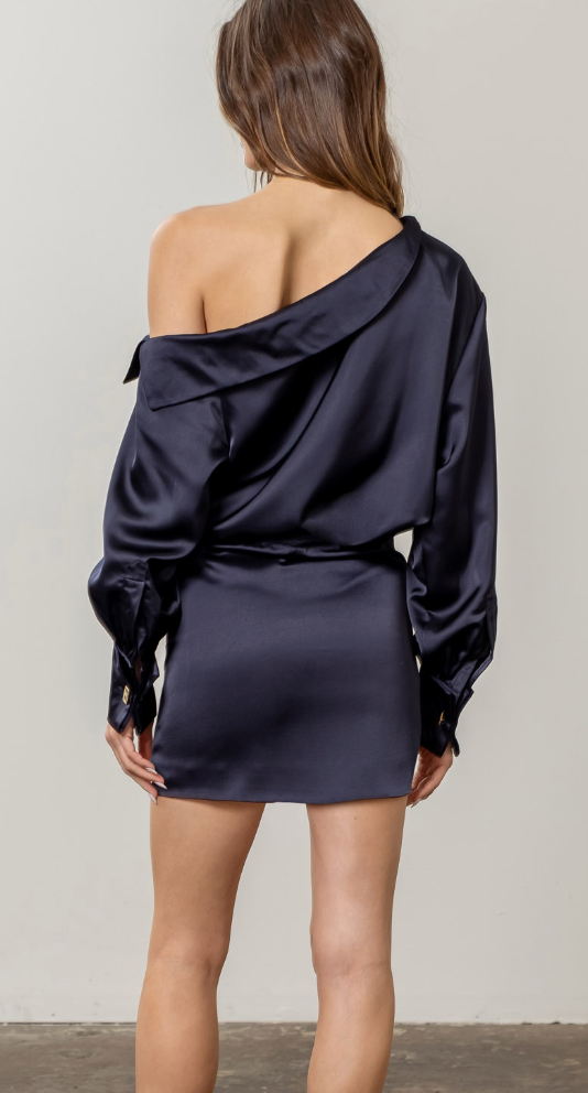 Navy off the shoulder Mini Dress by Moon River
