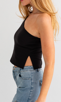 One Shoulder Top with Side Slit in Beige Black or White